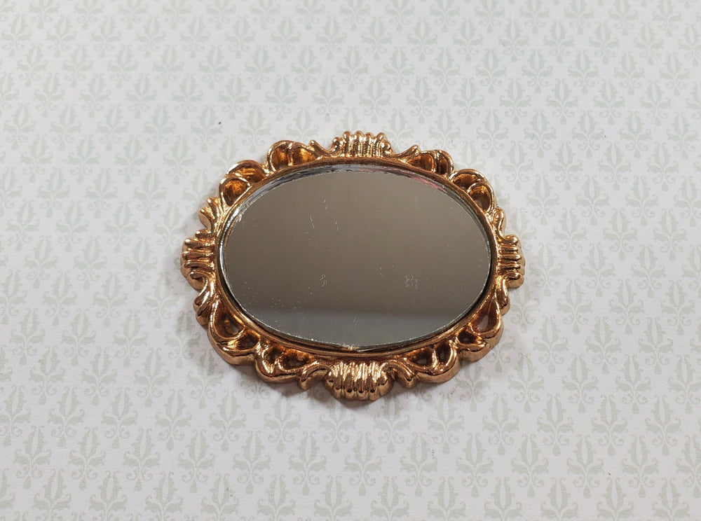 Dollhouse Small Oval Mirror with Fancy Gold Frame 1:12 Scale Miniature Accessory - MiniatureCrush