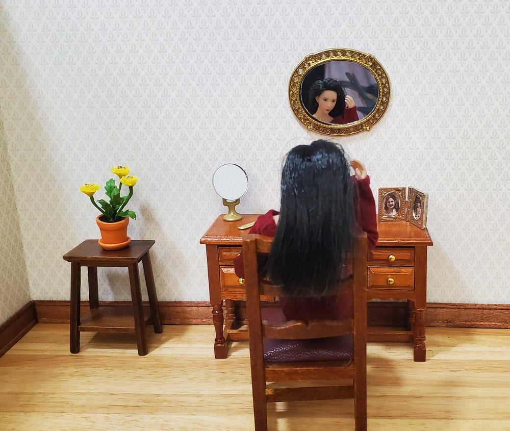 Dollhouse Small Oval Mirror with Gold Frame 1:12 Scale Miniature Accessory - MiniatureCrush