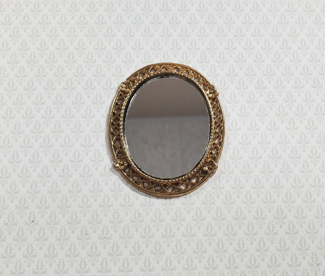 Dollhouse Small Oval Mirror with Gold Frame 1:12 Scale Miniature Accessory - MiniatureCrush