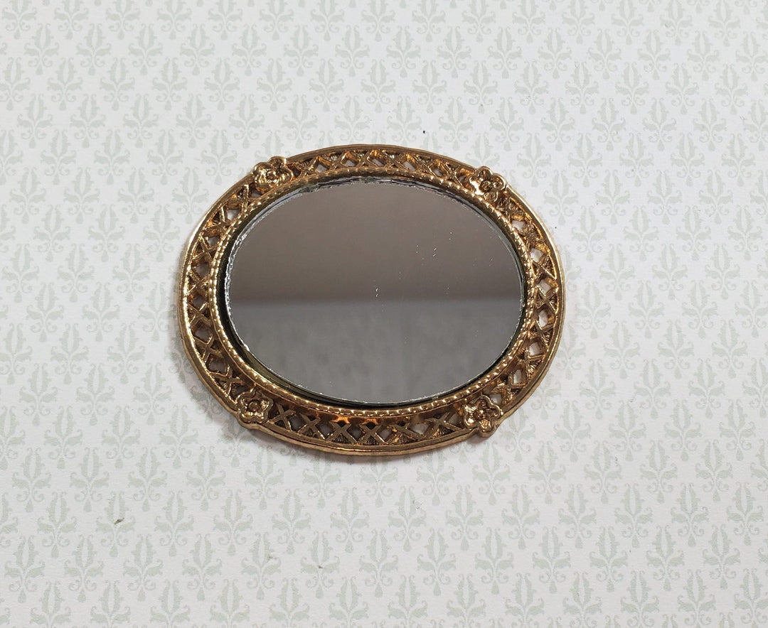 Dollhouse Small Oval Mirror with Gold Frame 1:12 Scale Miniature Accessory - MiniatureCrush
