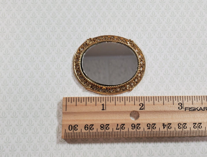 Dollhouse Small Oval Mirror with Gold Frame 1:12 Scale Miniature Accessory - MiniatureCrush