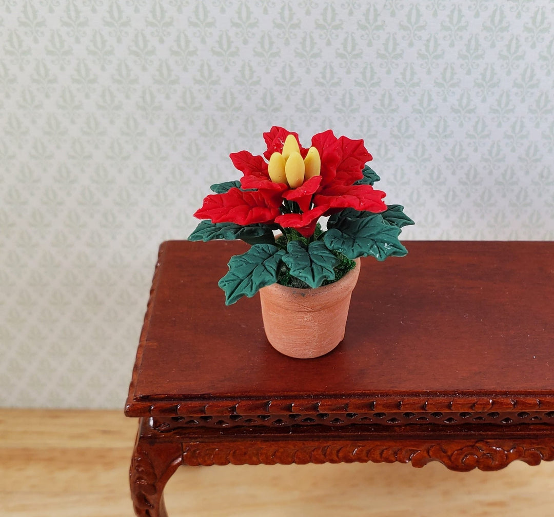Dollhouse Small Poinsettia Plant in a Terra Cotta Pot 1:12 Scale Miniature - MiniatureCrush