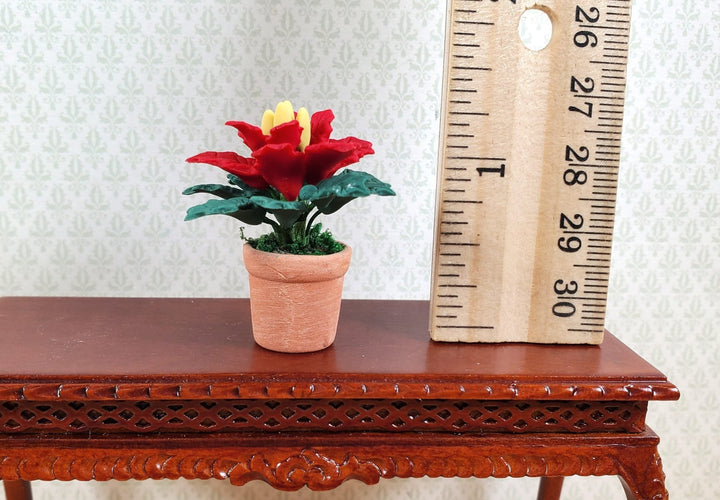 Dollhouse Small Poinsettia Plant in a Terra Cotta Pot 1:12 Scale Miniature - MiniatureCrush