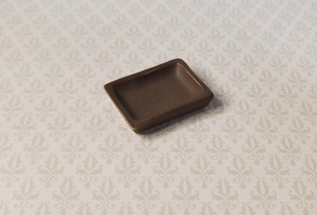 Dollhouse Small Rectangular Brown Ceramic Serving Dish 1:24 Scale Miniature - MiniatureCrush