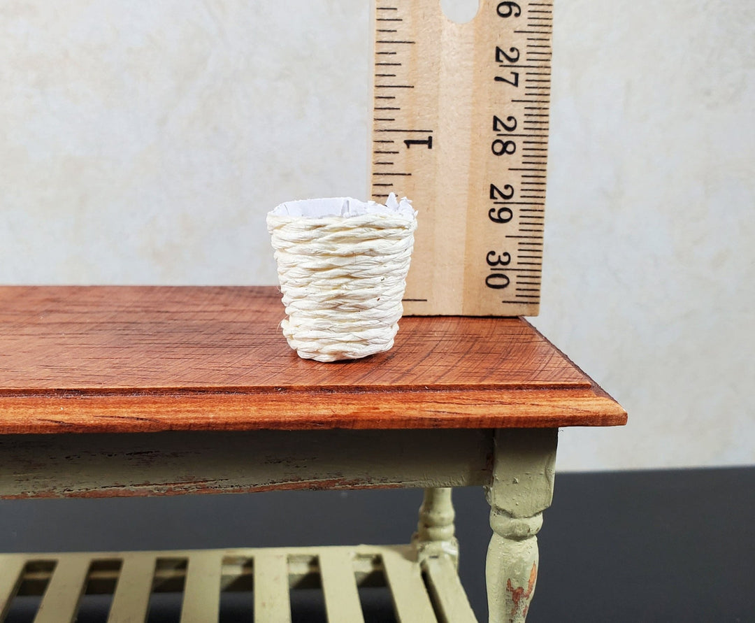Dollhouse Small Round Natural Fiber Basket White 1:12 Scale Miniature - MiniatureCrush