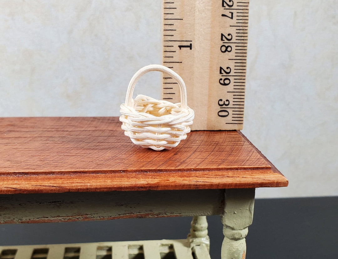 Dollhouse Small Round Natural Fiber Basket with Handle 1:12 Scale Miniature - MiniatureCrush