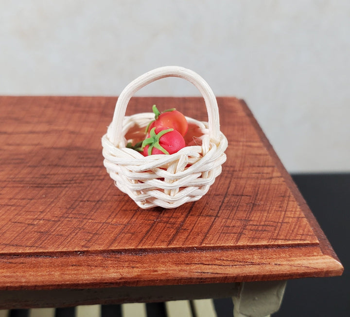 Dollhouse Small Round Natural Fiber Basket with Handle 1:12 Scale Miniature - MiniatureCrush