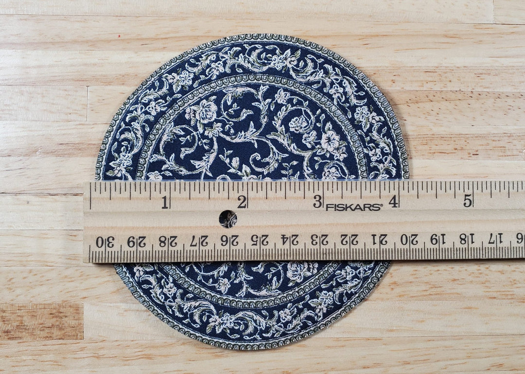 Dollhouse Small Round Rug Fabric Black Floral 1:12 Scale Miniature 4" - MiniatureCrush