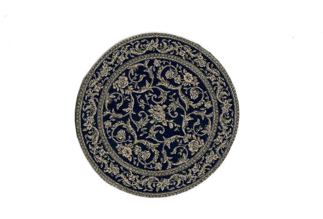 Dollhouse Small Round Rug Fabric Black Floral 1:12 Scale Miniature 4" - MiniatureCrush