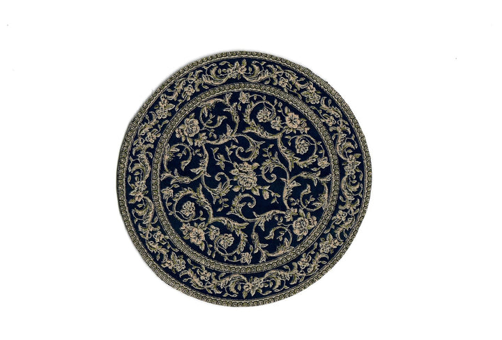 Dollhouse Small Round Rug Fabric Black Floral 1:12 Scale Miniature 4" - MiniatureCrush