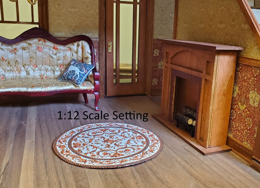Dollhouse Small Round Rug Fabric Floral Use in 1:12 or 1:24 Scales 4.25" Across - MiniatureCrush