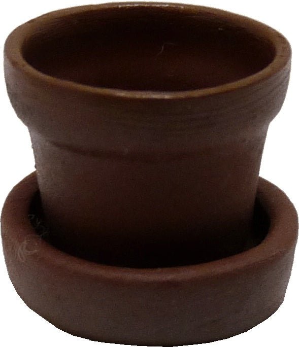 Dollhouse Small Round Terra Cotta Planter Pot with Saucer 1:12 Scale Miniature - MiniatureCrush