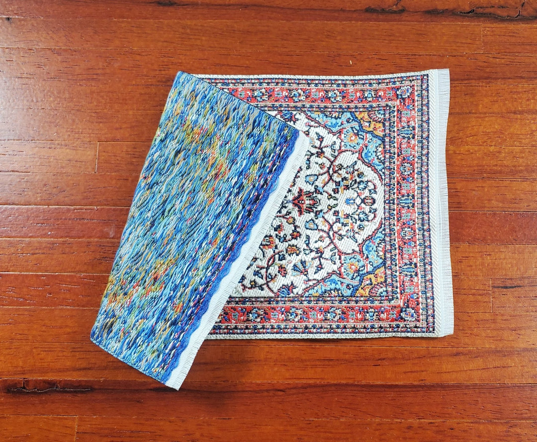 Dollhouse Small Rug Woven Fabric Red Cream Blue 1:12 Scale Victorian Style - MiniatureCrush