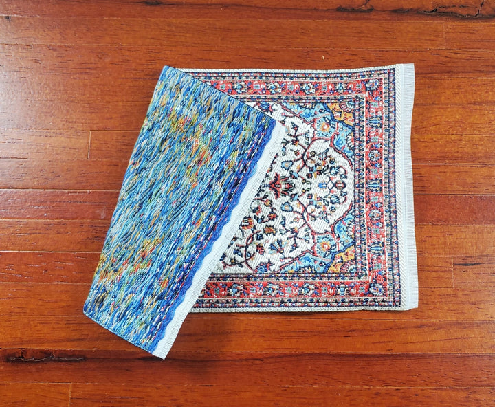 Dollhouse Small Rug Woven Fabric Red Cream Blue 1:12 Scale Victorian Style - MiniatureCrush