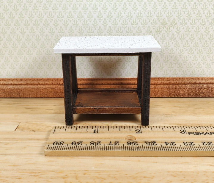 Dollhouse Small Side Table Faux Granite Top Wood 1:12 Scale Miniature - MiniatureCrush