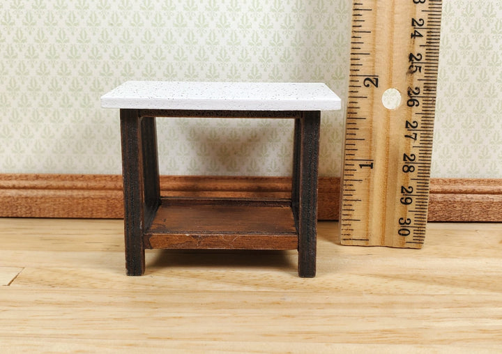 Dollhouse Small Side Table Faux Granite Top Wood 1:12 Scale Miniature - MiniatureCrush