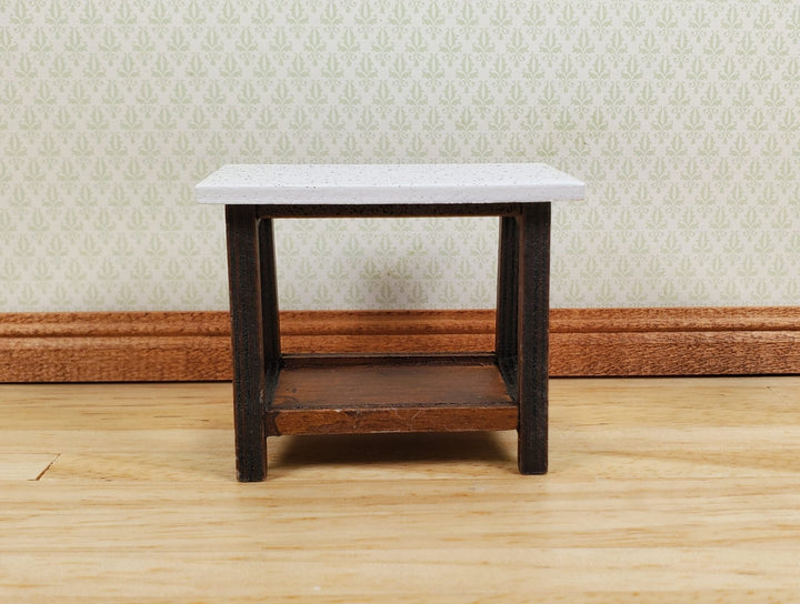 Dollhouse Small Side Table Faux Granite Top Wood 1:12 Scale Miniature - MiniatureCrush