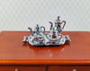 Dollhouse Small Silver Metal Tea Coffee Set with Tray Creamer Sugar Dish