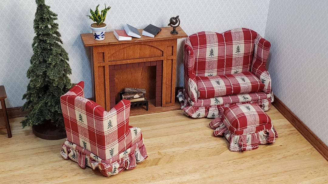 Dollhouse Small Sofa Chair Ottoman Cabin Style 1:12 Scale Miniature Furniture - MiniatureCrush
