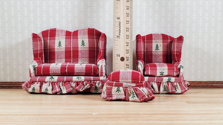 Dollhouse Small Sofa Chair Ottoman Cabin Style 1:12 Scale Miniature Furniture - MiniatureCrush