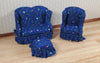 Dollhouse Small Sofa Chair Ottoman Dark Blue Floral 1:12 Scale Miniature Furniture