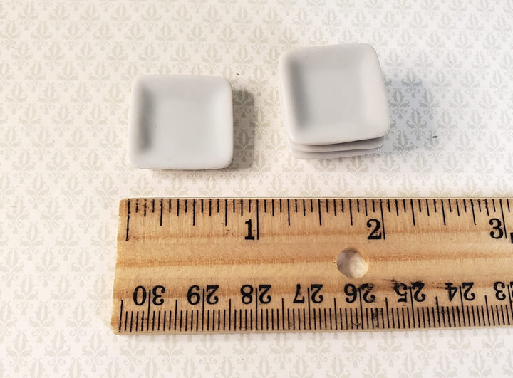 Dollhouse Small Square Gray Porcelain Plates Set of 4 1:12 Scale Miniature - MiniatureCrush