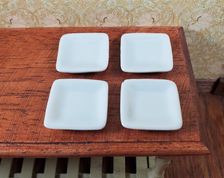 Dollhouse Small Square Gray Porcelain Plates Set of 4 1:12 Scale Miniature - MiniatureCrush
