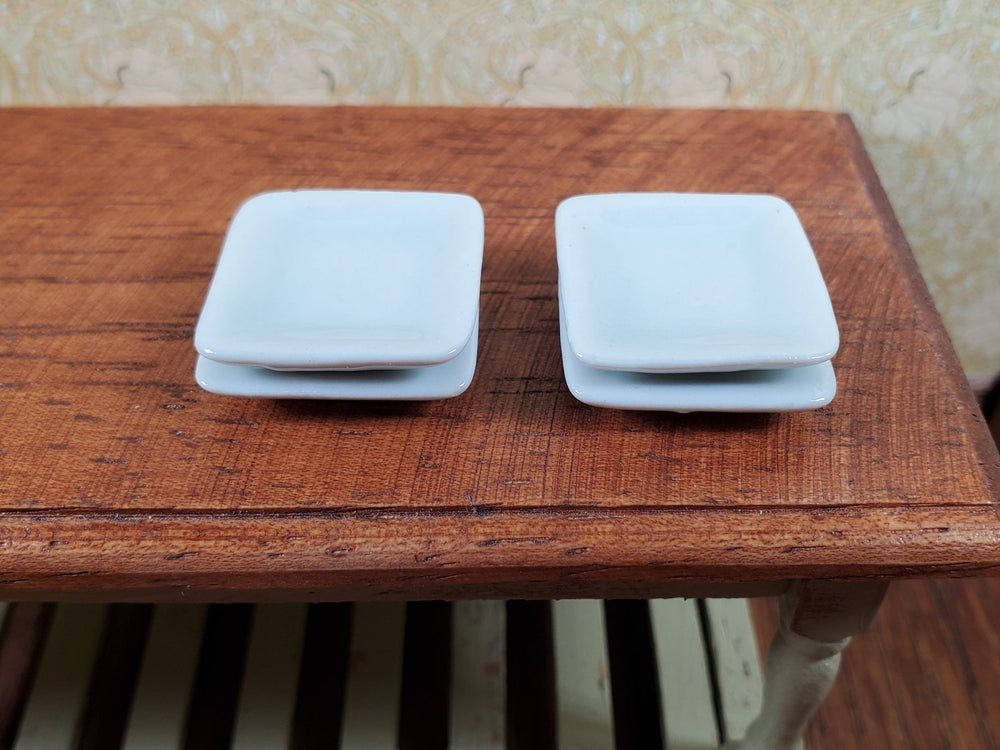 Dollhouse Small Square Gray Porcelain Plates Set of 4 1:12 Scale Miniature - MiniatureCrush