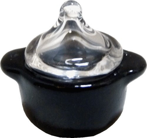 Dollhouse Small Stock Soup or Bean Pot with Lid Black Ceramic 1:12 Scale - MiniatureCrush