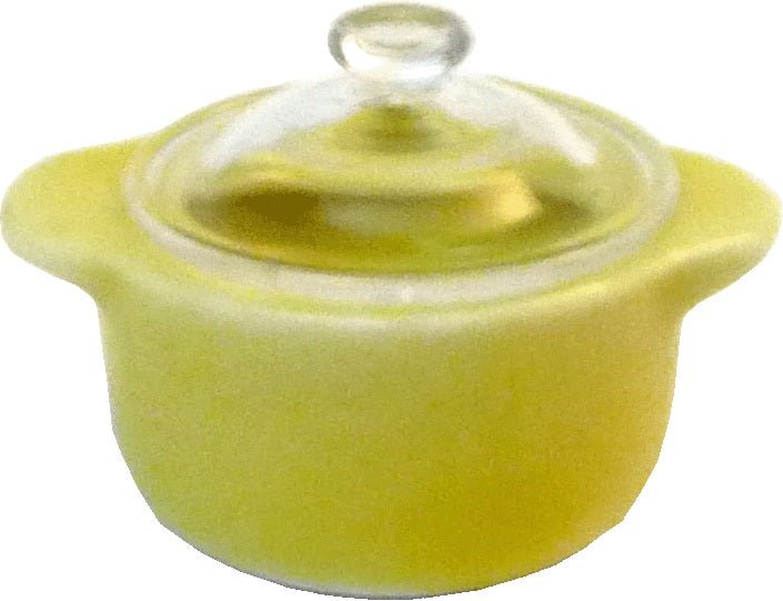Dollhouse Small Stock Soup or Bean Pot with Lid Yellow Ceramic 1:12 Scale - MiniatureCrush