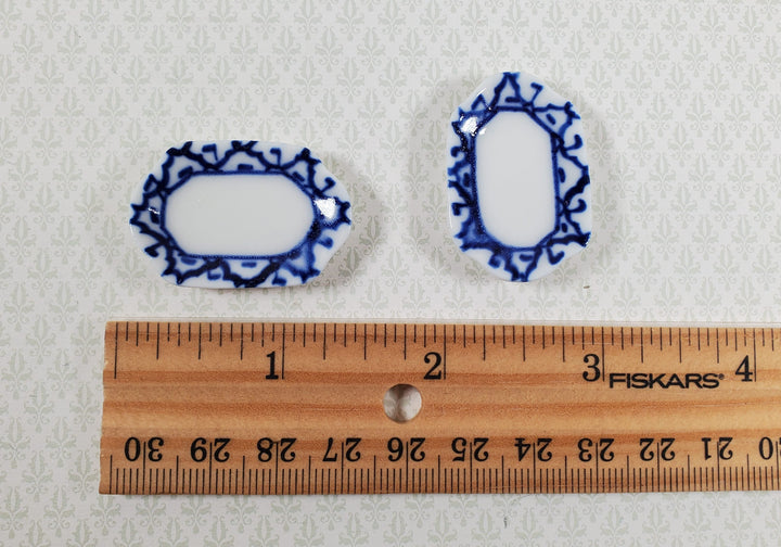 Dollhouse Small White & Blue Ceramic Platter 1:12 Scale Miniature Set of 2 - MiniatureCrush