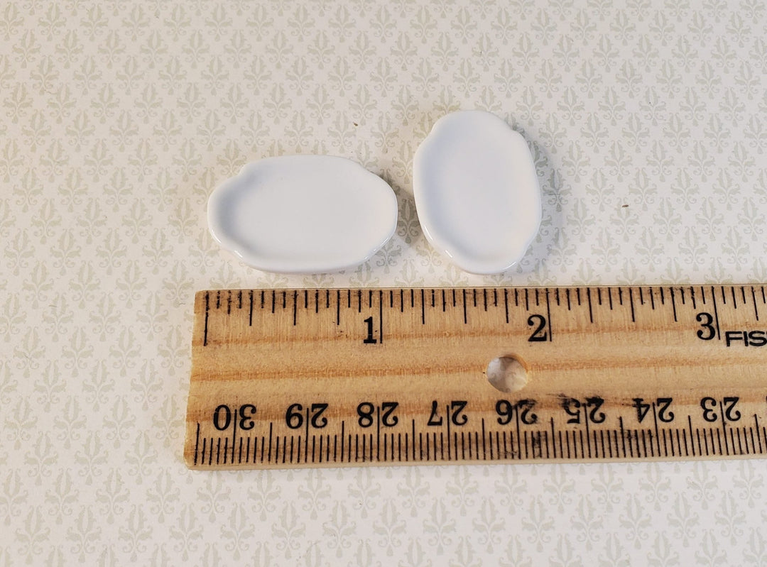 Dollhouse Small White Ceramic Serving Platter Set of 2 1:12 Scale Miniature - MiniatureCrush