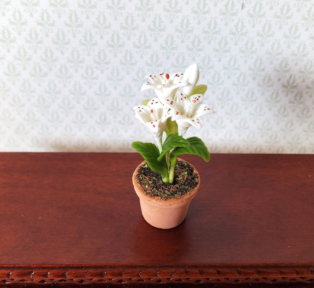 Dollhouse Small White Lily in a Terra Cotta Pot 1:12 Scale Miniature Flowers - MiniatureCrush