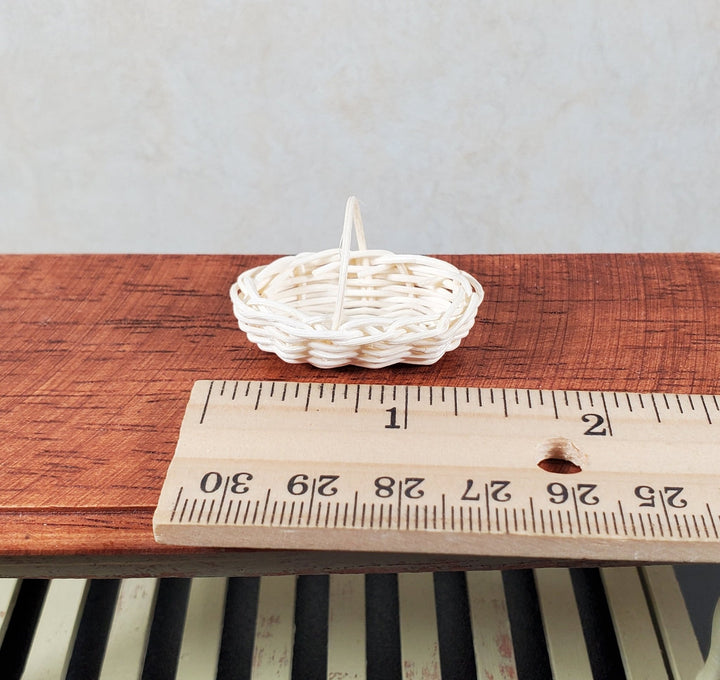 Dollhouse Small White Oval Basket with Handle 1:12 Scale Miniature - MiniatureCrush