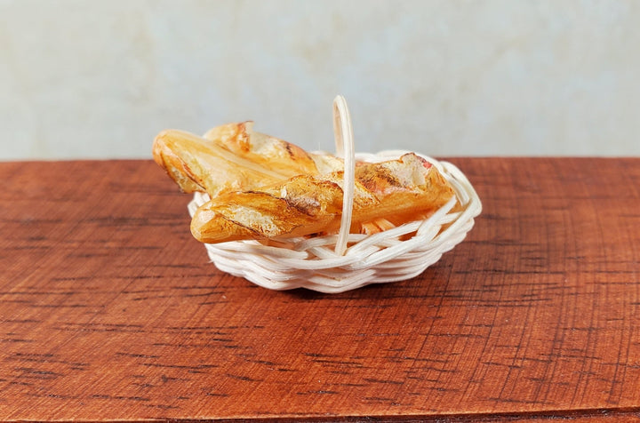 Dollhouse Small White Oval Basket with Handle 1:12 Scale Miniature - MiniatureCrush