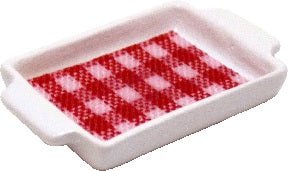 Dollhouse Small White Tray with Red Check Lining 1:12 Scale Miniature Accessory - MiniatureCrush