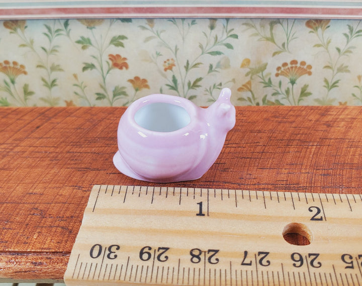 Dollhouse Snail Planter Pink Ceramic 1:12 Scale Miniature Garden Pot for Plants - MiniatureCrush