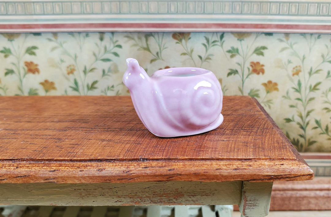 Dollhouse Snail Planter Pink Ceramic 1:12 Scale Miniature Garden Pot for Plants - MiniatureCrush