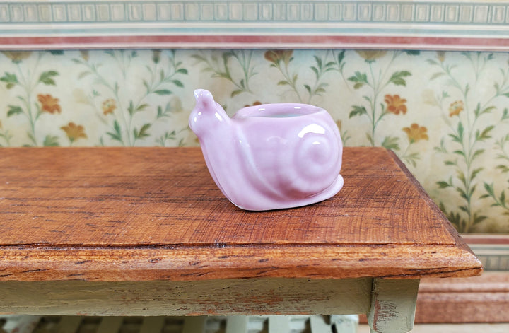 Dollhouse Snail Planter Pink Ceramic 1:12 Scale Miniature Garden Pot for Plants - MiniatureCrush