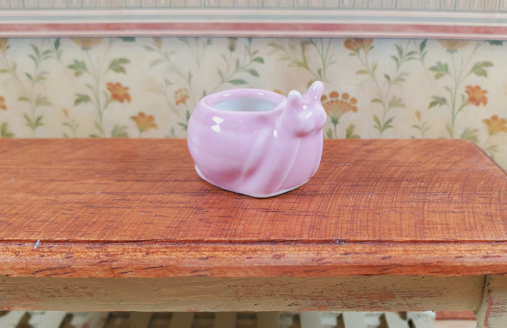 Dollhouse Snail Planter Pink Ceramic 1:12 Scale Miniature Garden Pot for Plants - MiniatureCrush