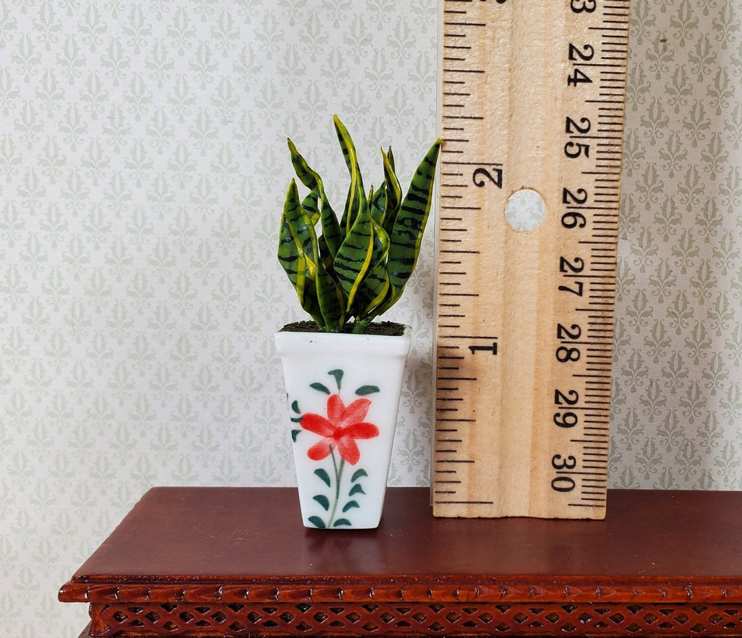 Dollhouse Snake Plant in a Large White Square Planter Pot 1:12 Scale Miniature - MiniatureCrush