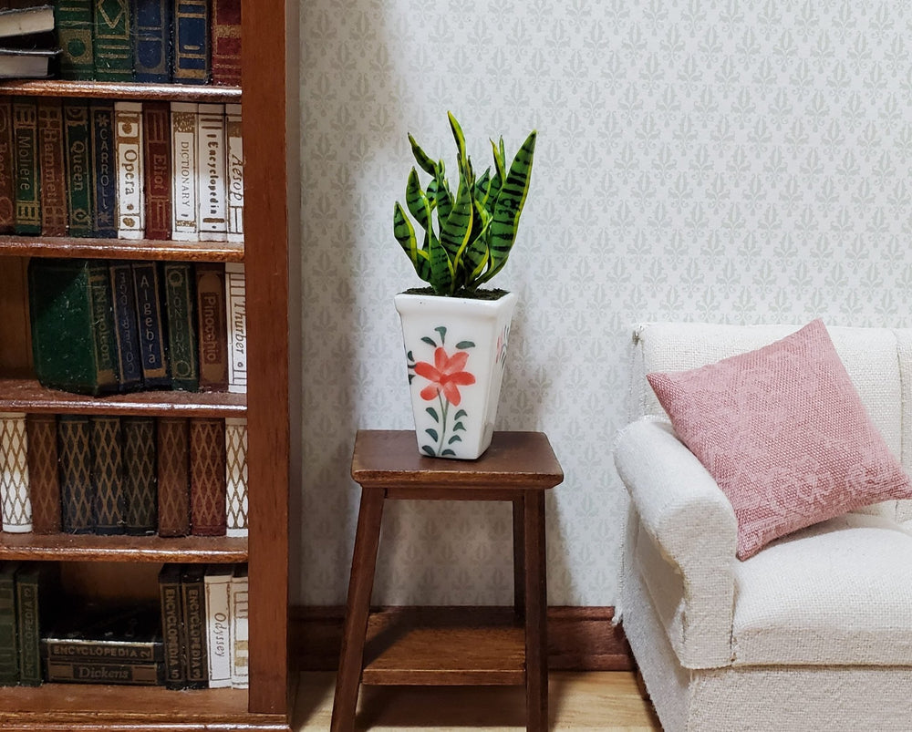Dollhouse Snake Plant in a Large White Square Planter Pot 1:12 Scale Miniature - MiniatureCrush