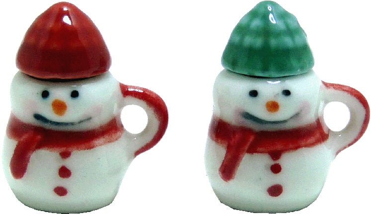 Dollhouse Snowmen Mugs Coffee Cups with Hat LARGE Set of 2 1:12 Scale Miniature - MiniatureCrush