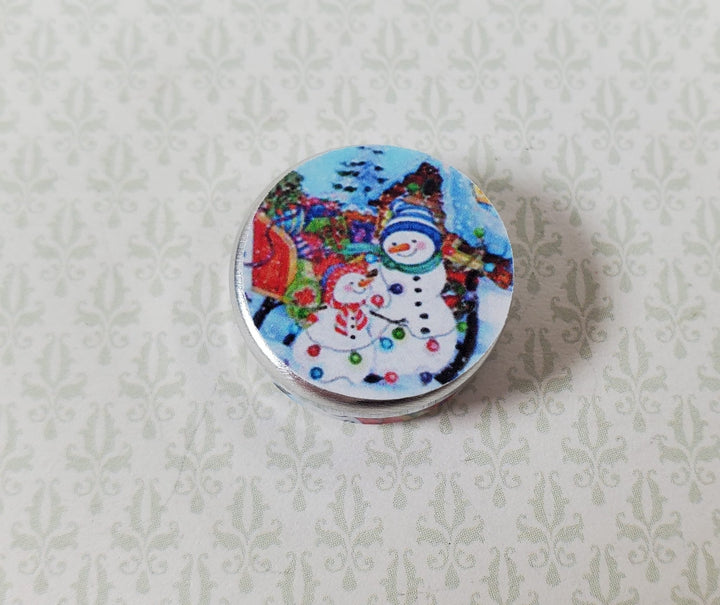 Dollhouse Snowmen Themed Cookie Tin Empty 1:12 Scale Miniature - MiniatureCrush