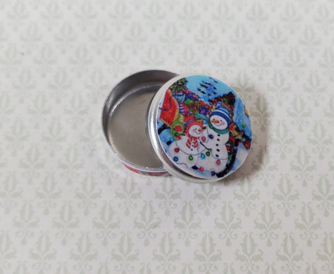 Dollhouse Snowmen Themed Cookie Tin Empty 1:12 Scale Miniature - MiniatureCrush