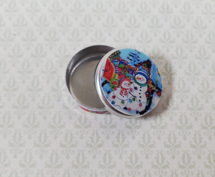 Dollhouse Snowmen Themed Cookie Tin Empty 1:12 Scale Miniature - MiniatureCrush