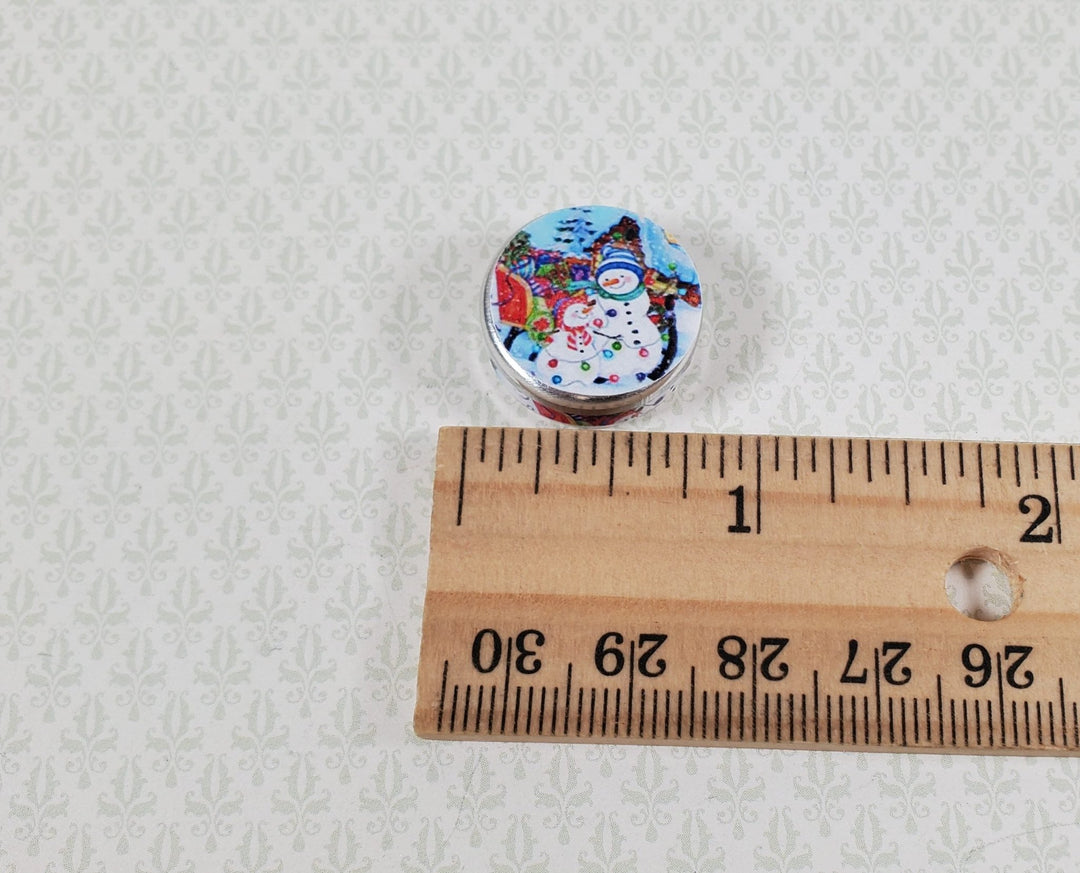 Dollhouse Snowmen Themed Cookie Tin Empty 1:12 Scale Miniature - MiniatureCrush
