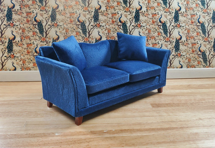 Dollhouse Sofa Couch Royal Blue Modern Style 1:12 Scale Miniature Furniture - MiniatureCrush