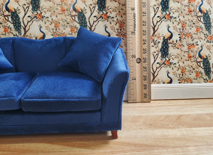 Dollhouse Sofa Couch Royal Blue Modern Style 1:12 Scale Miniature Furniture - MiniatureCrush