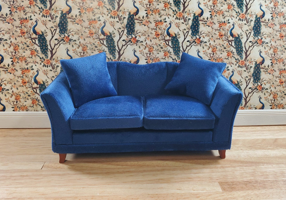 Dollhouse Sofa Couch Royal Blue Modern Style 1:12 Scale Miniature Furniture - MiniatureCrush